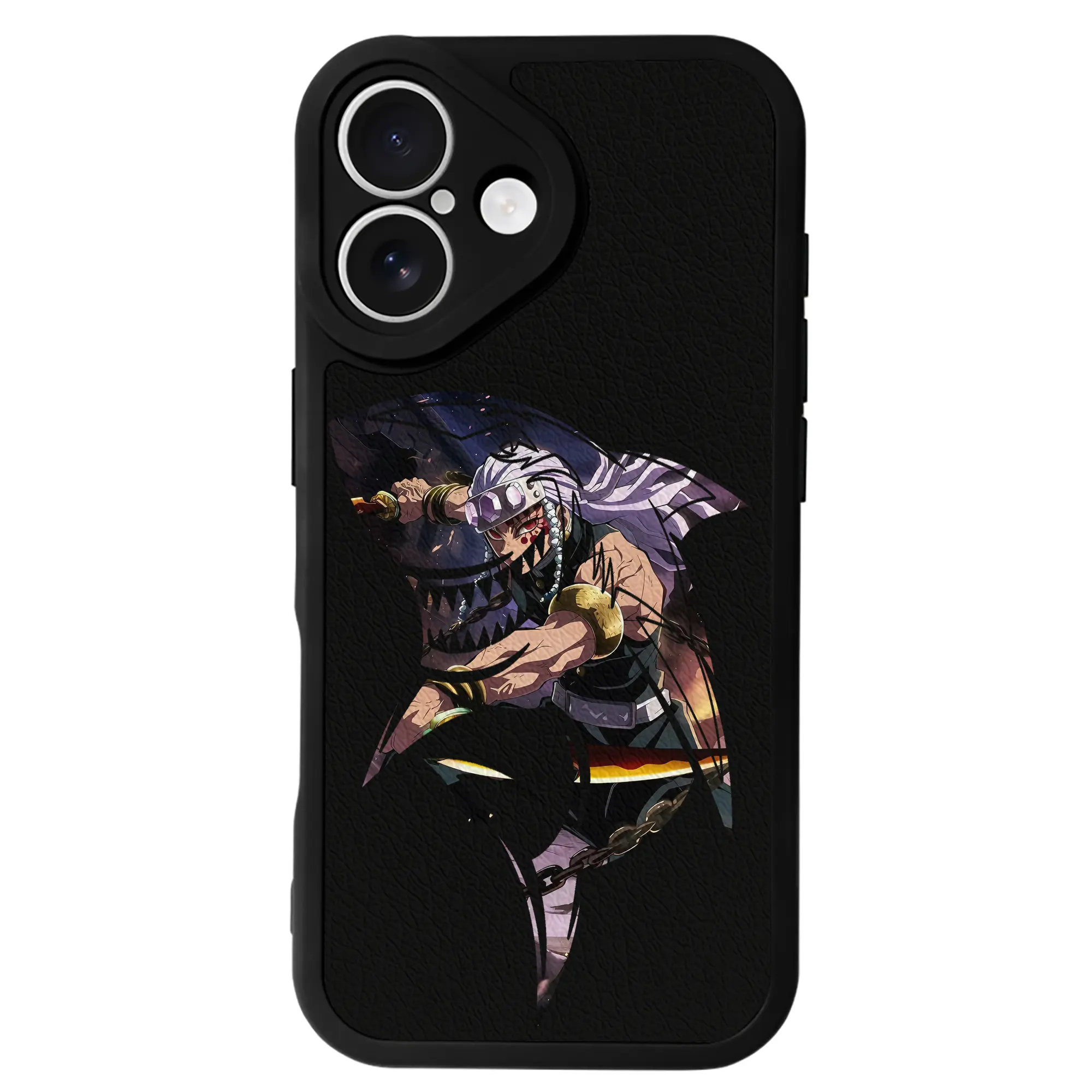 鬼滅の刃 グッズ,宇髄 天元 - IPhone 16シリーズ対応 ・ シリコンスマホケース ・ レザー調 ・ 高精度フィット ・ 耐衝撃 ・ ワイヤレス充電対応 ・ 精密カット